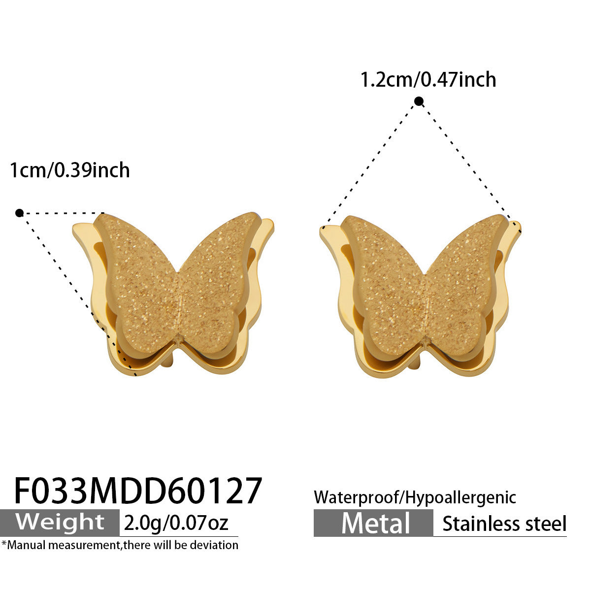 B廠【F033】歐美跨境時尚磨砂小蝴蝶耳環簡約精緻潮流耳環不鏽鋼鍍金氣質耳飾
 26.02-1