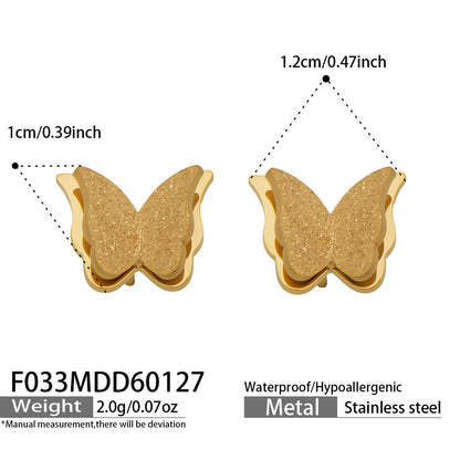 B廠【F033】歐美跨境時尚磨砂小蝴蝶耳環簡約精緻潮流耳環不鏽鋼鍍金氣質耳飾
 26.02-1