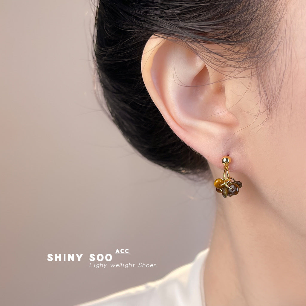 A廠【6881】文藝復古美拉德風天然石虎眼石手工藝設計感小流蘇耳環飾品
 25.11-4