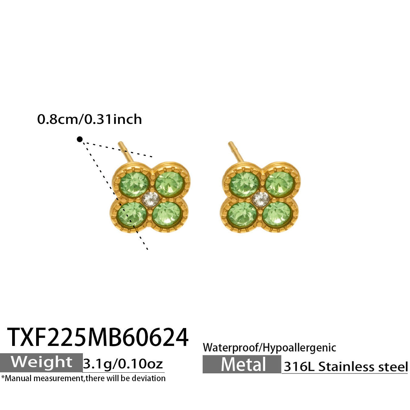 B廠【TXP225】跨境時尚花朵鑲水鑽耳釘ins小眾精緻女士項鍊首飾套裝不銹鋼飾品 26.07-1