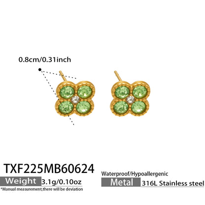 B廠【TXP225】跨境時尚花朵鑲水鑽耳釘ins小眾精緻女士項鍊首飾套裝不銹鋼飾品 26.07-1