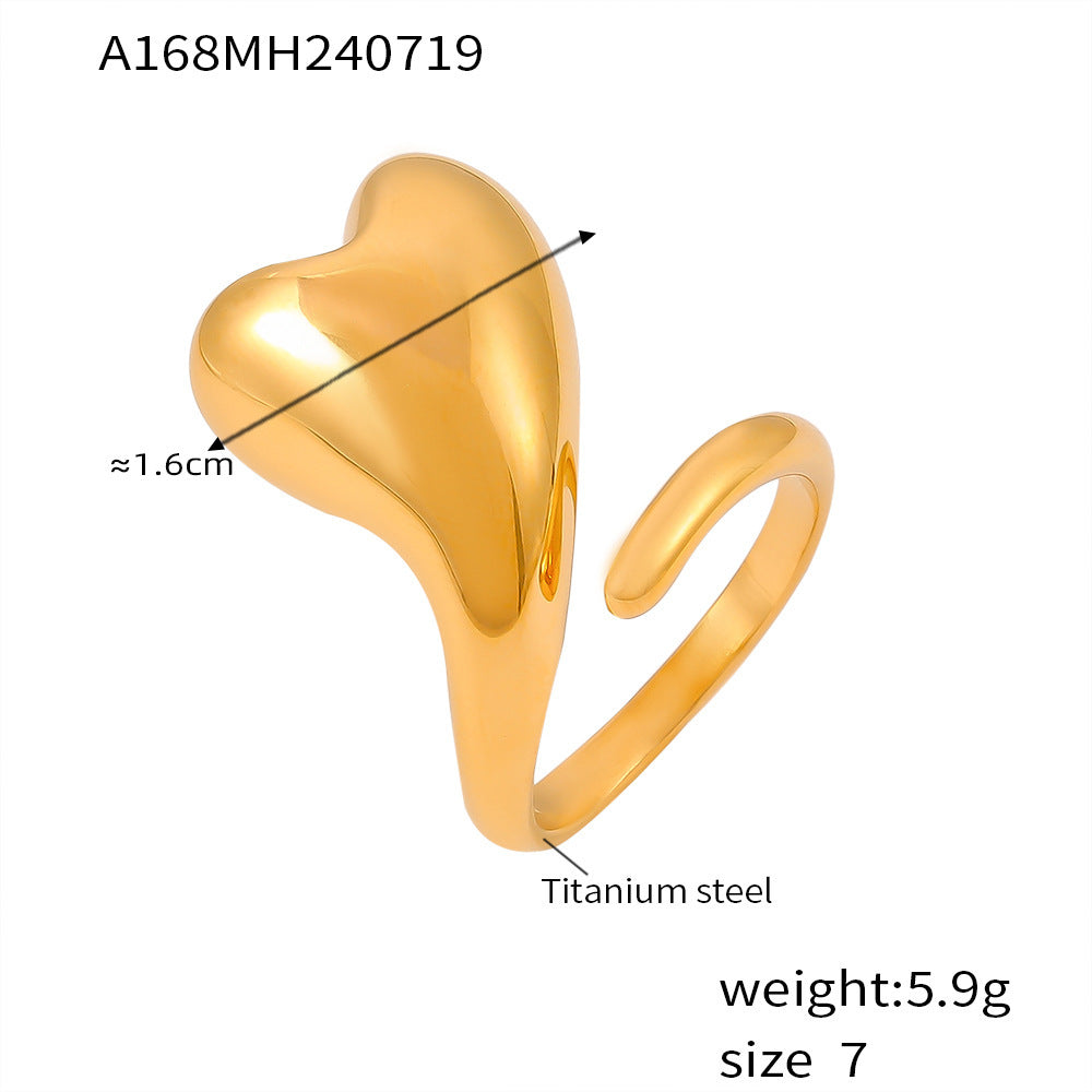 B廠【A168】跨國歐美風光面愛心纏繞開口戒指小眾不規則設計鈦鋼鍍18k金飾品 24.07-4