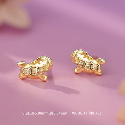 E廠【YC5194E】原創S999足銀萌馬納吉本命年生蕭馬錢幣耳環福氣中式耳飾
 25.10-3