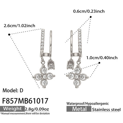 B廠【F857】幾何四瓣花愛心鑲锆石耳墜不鏽鋼耳環組
 26.10-4
