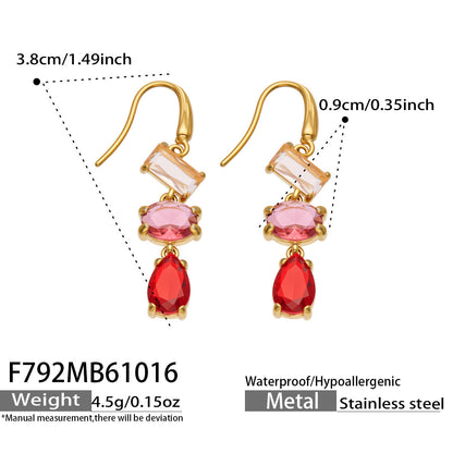 B廠【F792】個性疊層彩鋯流蘇耳墜不鏽鋼鍍18k金耳環
 26.10-4