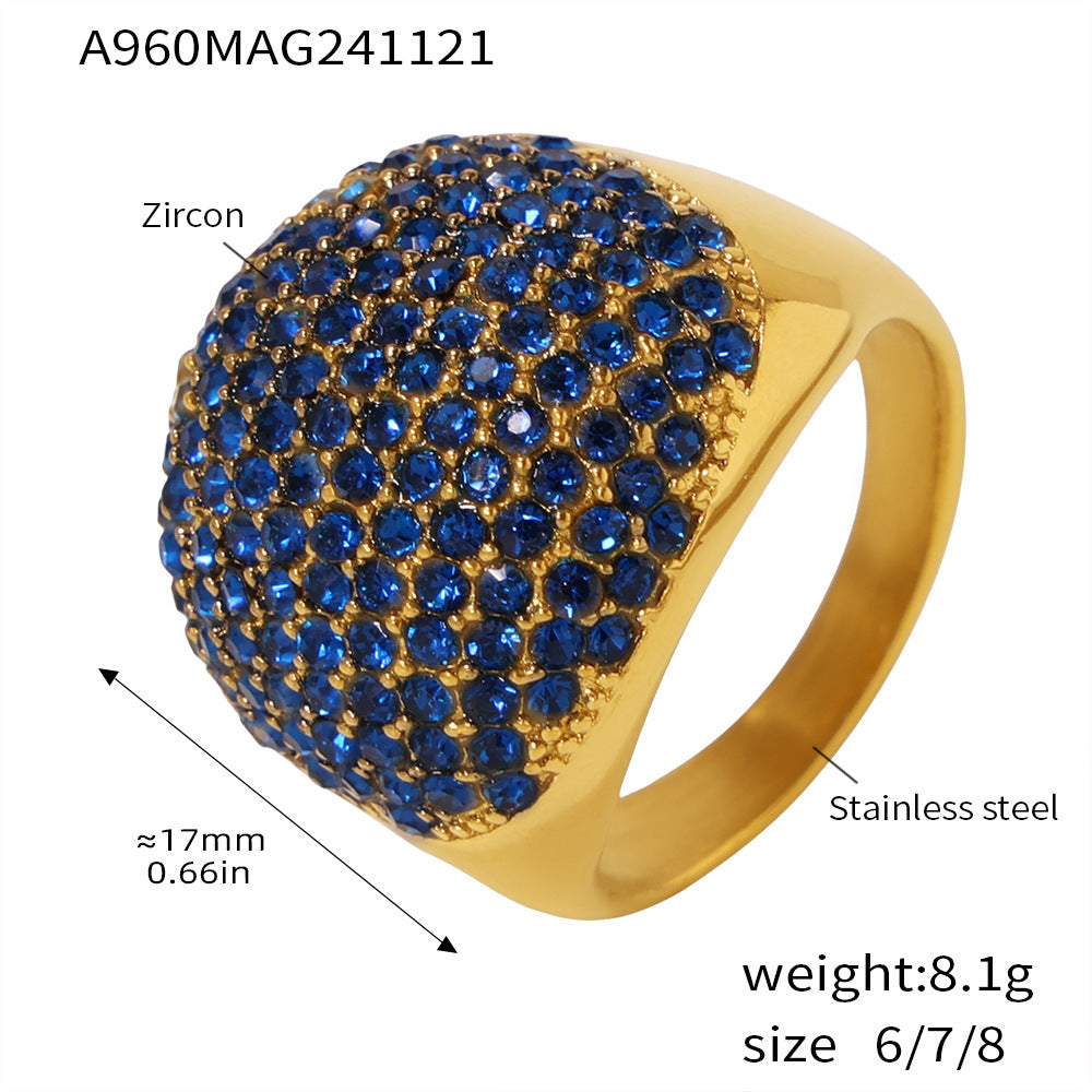 B廠【A960】鈦鋼滿天星鋯石手工鑲嵌戒指高質感奢華鍍18K真金飾品 24.11-5