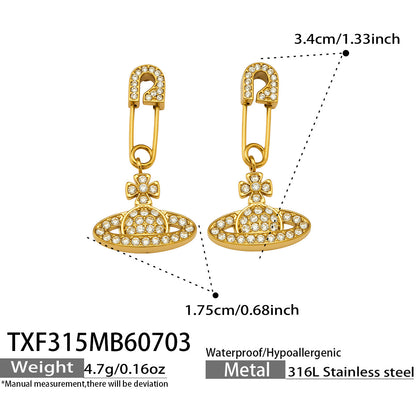 B廠【TXP315】歐美新款時尚流行鈦鋼鑲滿鋯石星球吊墜手鍊耳環戒指項鍊首飾組合 26.07-2
