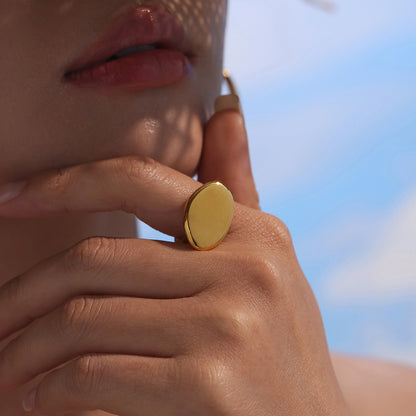 B廠【A723】歐美marka幾何橢圓片開口調節戒指不銹鋼金屬感食指戒飾品 25.05-1