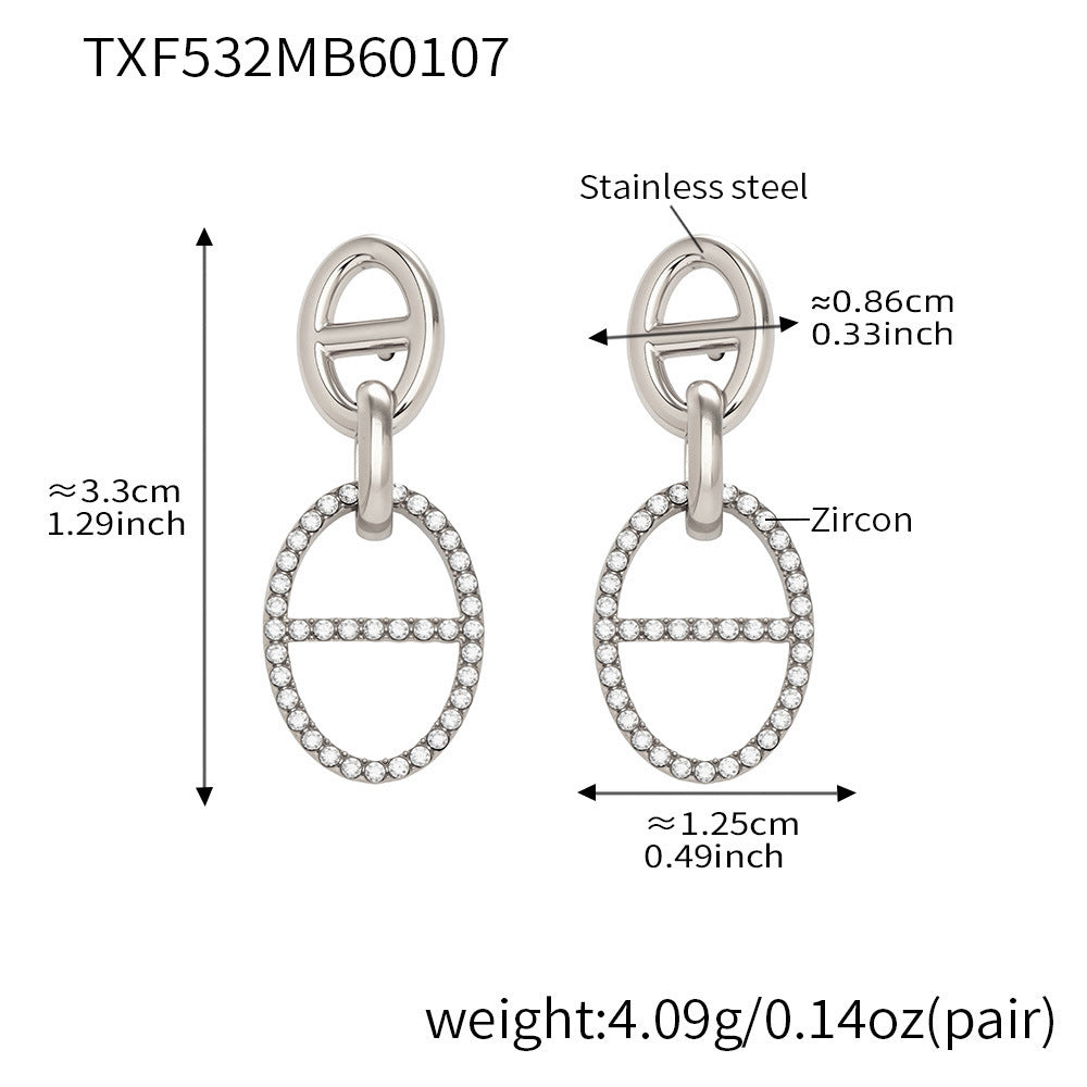 B廠【TXP532】歐美ins冷淡風豬鼻子鑲嵌鋯石項鍊手鍊耳環首飾組不銹鋼鍍18k金
 26.01-2
