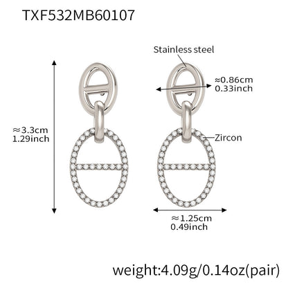 B廠【TXP532】歐美ins冷淡風豬鼻子鑲嵌鋯石項鍊手鍊耳環首飾組不銹鋼鍍18k金
 26.01-2