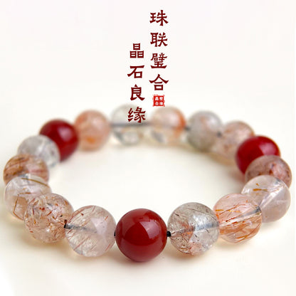 A廠【S247】天然石紅髮晶水晶手串新中式民族風個性設計師款手鍊手鍊 25.03-4