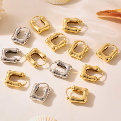 B廠【F468】銅材質幾何U型空心耳環時尚百搭個性氣質首飾鍍18k真金耳飾 25.07-3