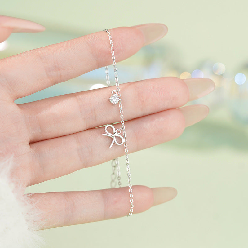 E廠【YC4519SL】足銀S999甜美蝴蝶結鋯石手鍊女文藝優雅秋冬氣質小眾閨蜜手飾
 25.11-2