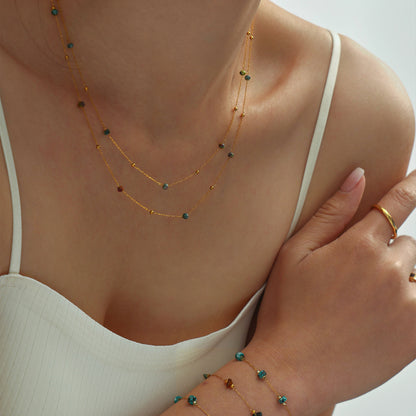 B廠【P1991】法式浪漫不鏽鋼2mm天然石切面超細十字鏈手工串珠項鍊飾品 25.03-3