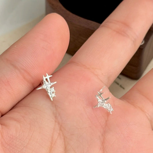 E廠【XDQ11226E】S999純銀韓版簡約四芒星耳環女小眾設計鑲鑽星星百搭耳飾ins
 26.03-3