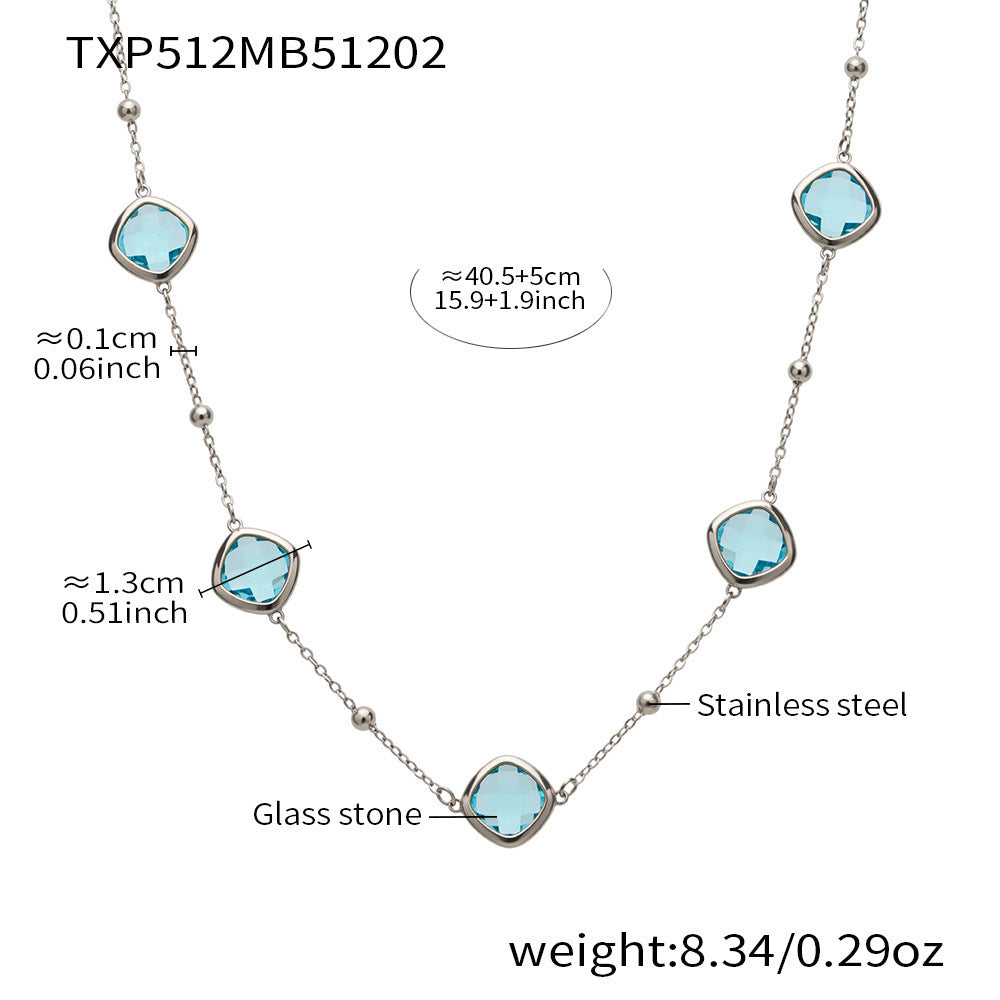 B廠【TXP512】不銹鋼正方形切面玻璃石手鍊項鍊耳環套裝歐美風潮酷氣質珠寶首飾
 25.12-2