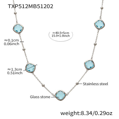 B廠【TXP512】不銹鋼正方形切面玻璃石手鍊項鍊耳環套裝歐美風潮酷氣質珠寶首飾
 25.12-2
