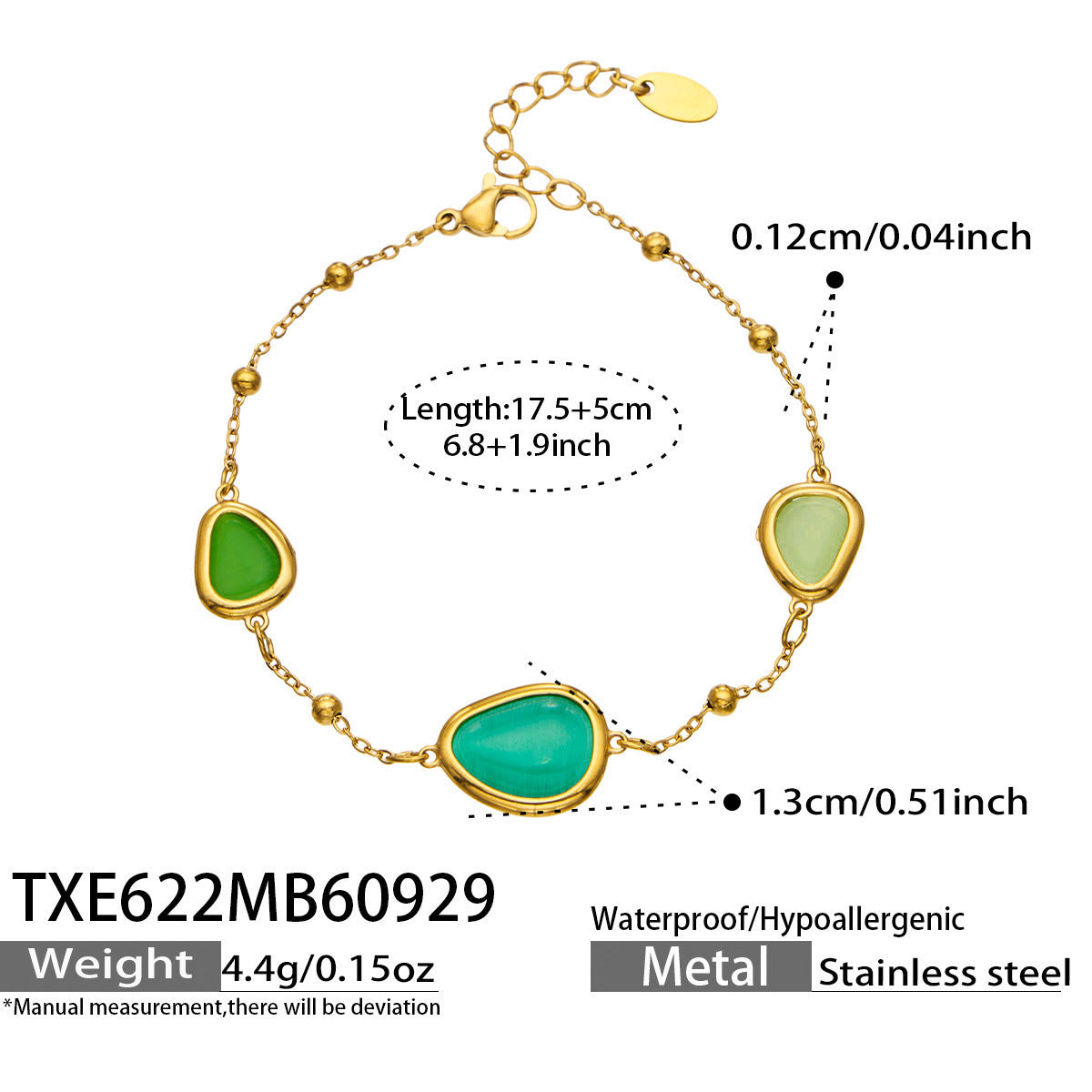 B廠【TXP622】幾何方形切面貓眼石不鏽鋼鍍18k金手鍊項鍊套裝 
 26.10-2