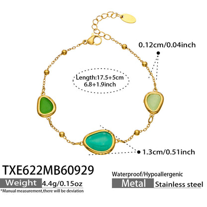 B廠【TXP622】幾何方形切面貓眼石不鏽鋼鍍18k金手鍊項鍊套裝 
 26.10-2