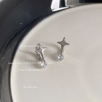 C廠【147】甜酷風芒星鋯石耳扣時尚通勤百搭冷淡風銀色系星星星球設計感耳飾 24.07-2