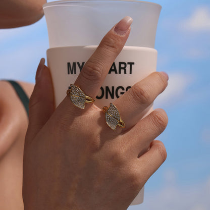 B廠【A724】新款飾品不鏽鋼葉子造型5A鋯石超閃滿鑽側開口戒指鍍18k金 25.05-1