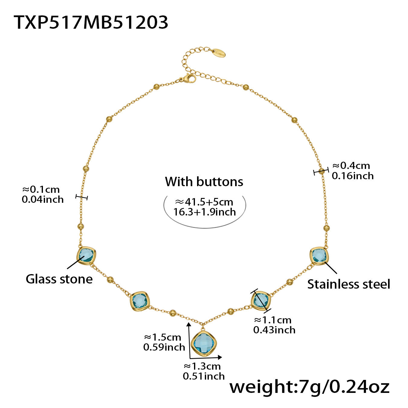 B廠【TXP517】不銹鋼方形切麵包邊玻璃石吊墜耳環項鍊手鍊珠寶首飾套裝鍍18k金
 25.12-2