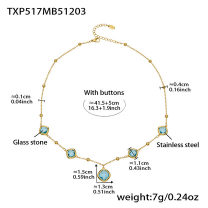 B廠【TXP517】不銹鋼方形切麵包邊玻璃石吊墜耳環項鍊手鍊珠寶首飾套裝鍍18k金
 25.12-2