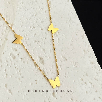 A廠【5668】高保色鍍18K真金蝴蝶304不鏽鋼項鍊歐美簡約時尚鎖骨鍊新款飾品女 25.03-1