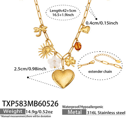 B廠【TXP583】歐美新款雙面紋理愛心DIY多配件吊墜手鍊項鍊組不鏽鋼鍍18k真金
 26.06-1