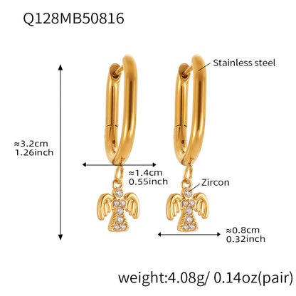 B廠【Q125】歐美飾品不鏽鋼扇形蝴蝶鑲鑽鋯石素圈耳環鍍18k真金不掉色 25.08-5