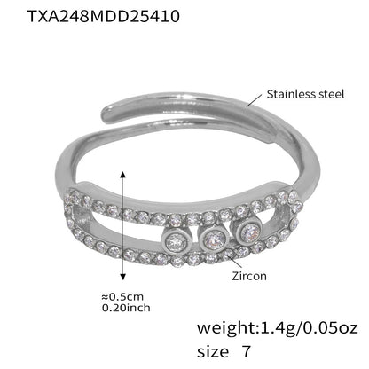 B廠【TXP248】跨境新款三鑽鋯石可移動吊墜項鍊不銹鋼小眾開口戒指女套裝 25.04-3