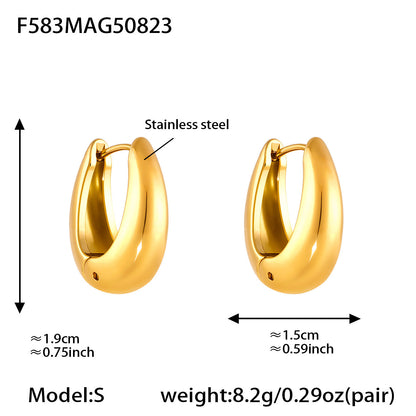 B廠【F583】精拋卡扣U型雙色間電耳環不鏽鋼鍍18k真金耳環歐美百搭新款 25.08-5
