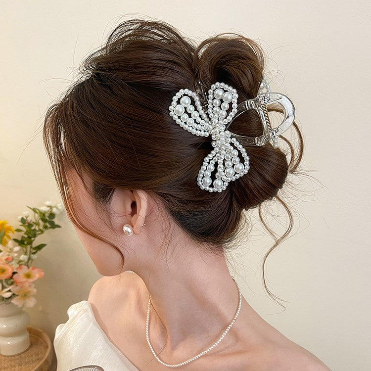 C廠【G38】珍珠蝴蝶結抓夾女高級感2026新款後腦勺髮夾盤髮半紮髮鯊魚夾髮飾
 26.04-3