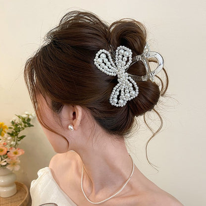 C廠【G38】珍珠蝴蝶結抓夾女高級感2026新款後腦勺髮夾盤髮半紮髮鯊魚夾髮飾
 26.04-3