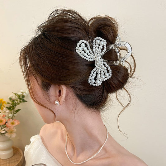 C廠【G38】珍珠蝴蝶結抓夾女高級感2026新款後腦勺髮夾盤髮半紮髮鯊魚夾髮飾
 26.04-3