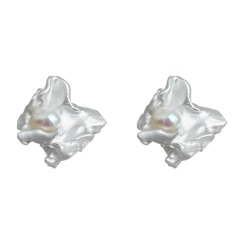 C廠【6852】煙雨小眾設計誇張不規則淡水珍珠液態銀色個性新款耳環耳環女
 25.10-3