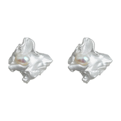 A廠【6852】煙雨小眾設計誇張不規則淡水珍珠液態銀色個性新款耳環耳環女
 25.10-3