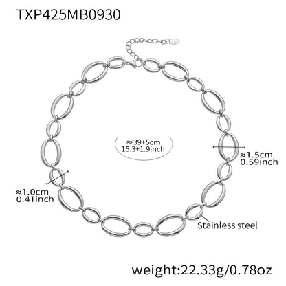 B廠【TXP425】 不銹鋼大小橢圓拼接項鍊手鍊 鍍18k金拼色ins誇張首飾套裝
 25.10-2
