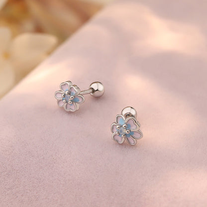 D廠【YC2858E】S925純銀花朵螺絲直針耳環淡雅小清新甜美氣質文藝風耳飾 25.01-2