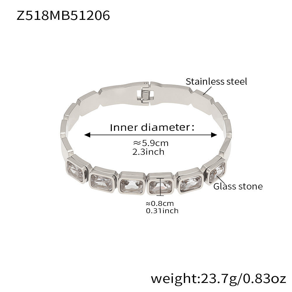 B廠【Z518】不鏽鋼方形彩色玻璃石手鐲ins小眾設計歐美潮酷飾品鍍18k金不掉色
 25.12-2