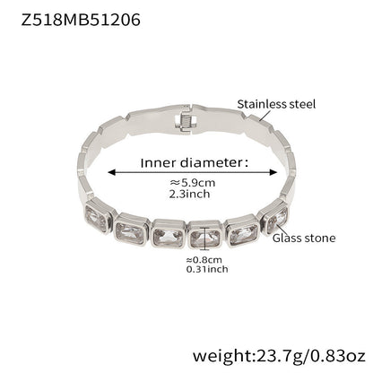 B廠【Z518】不鏽鋼方形彩色玻璃石手鐲ins小眾設計歐美潮酷飾品鍍18k金不掉色
 25.12-2