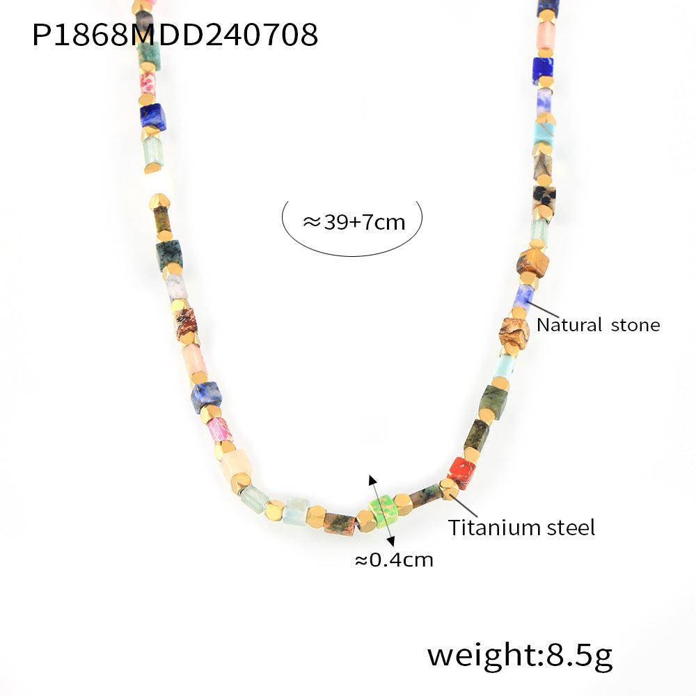 B廠【P1868】多巴胺天然彩石項鍊串珠手工項鍊鈦鋼鍍18k金鎖骨鏈個性飾品 24.07-2