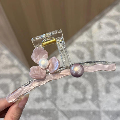 C廠【X542】粉紅色花朵醋酸抓夾女2026新款高級感後腦勺盤發大號髮量大鯊魚夾子 26.07-1「C廠-單筆結帳需滿，NT$500出貨(不含運費)」