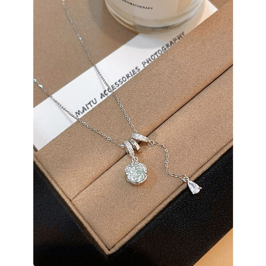 E廠【XDQ0706N】S925純銀清冷感爆閃薔薇玫瑰切項鍊女小眾高級水滴流蘇鎖骨鏈
 25.12-2