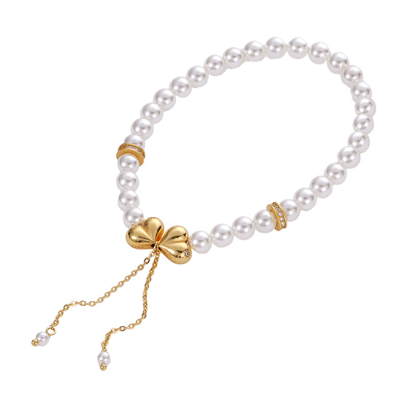 F廠【XDQ0120S】高級感小眾仿珍珠手串女S925純銀屁桃蝴蝶結流蘇手環手飾
 25.11-1