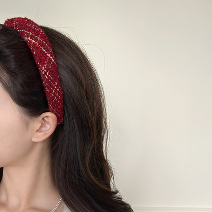 C廠【Y900】格紋紅色高顱頂海綿髮箍女秋冬外出氣質壓髮頭飾百搭髮卡新年頭箍
 25.12-2「C廠-單筆結帳需滿，NT$500出貨(不含運費)」