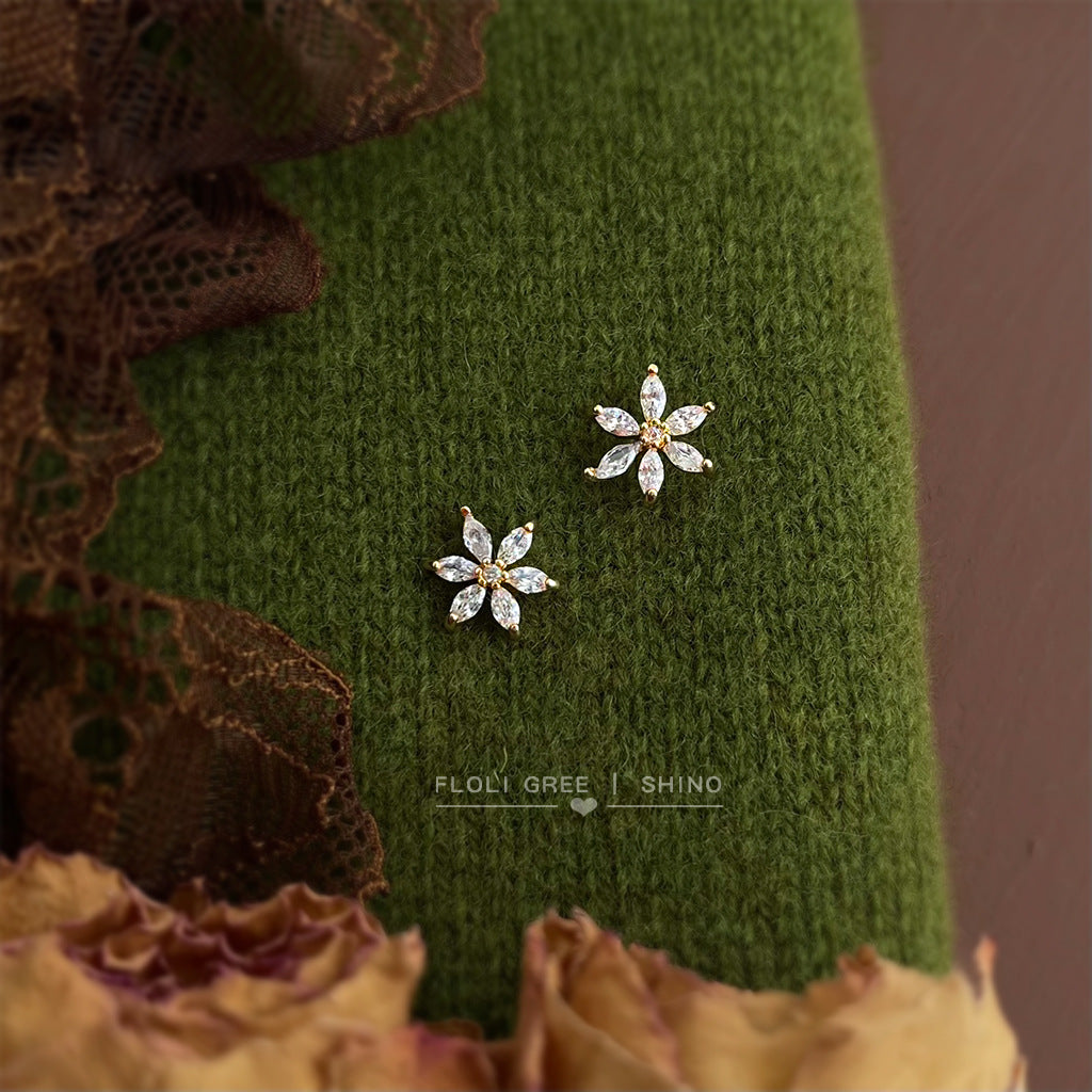 A廠【7099】清新甜美學院風簡約小巧時尚通勤百搭鋯石花朵小耳環耳飾飾品
 25.11-3