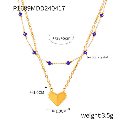 B廠【P1689】歐美跨國飾品設計感愛心吊墜雙層鈦鋼頸鍊辣妹簡約幾何水晶項鍊女 24.04-4