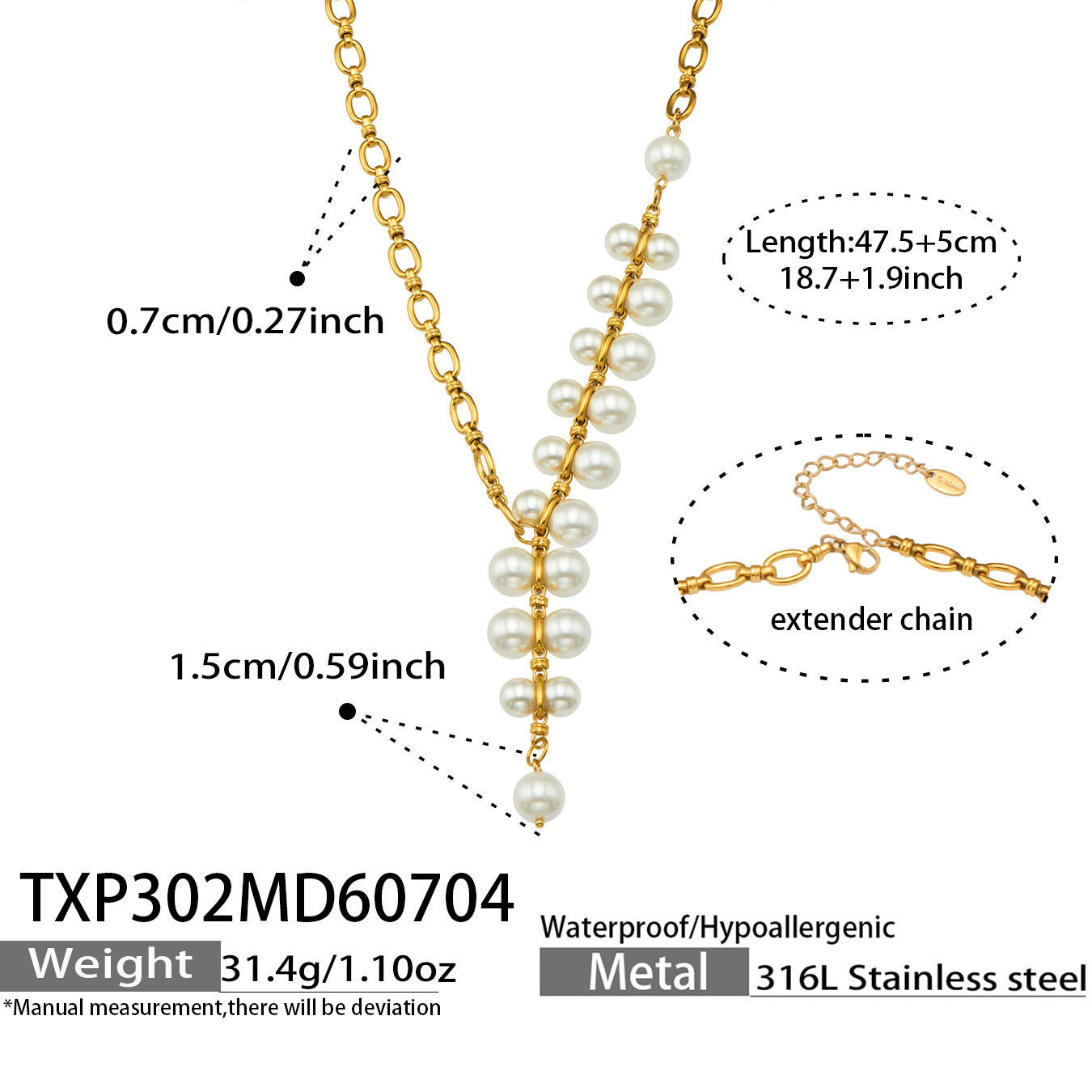 B廠【TXP302】歐美爆款手工製作不銹鋼鍍18k金 貝珠吊墜時尚潮流飾品女耳環項鍊 26.07-2