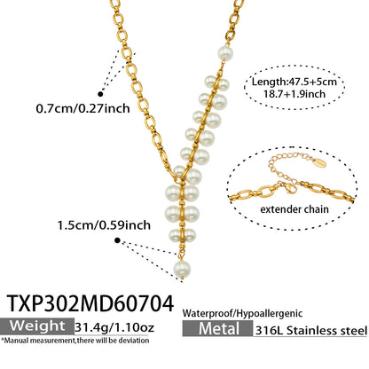 B廠【TXP302】歐美爆款手工製作不銹鋼鍍18k金 貝珠吊墜時尚潮流飾品女耳環項鍊 26.07-2